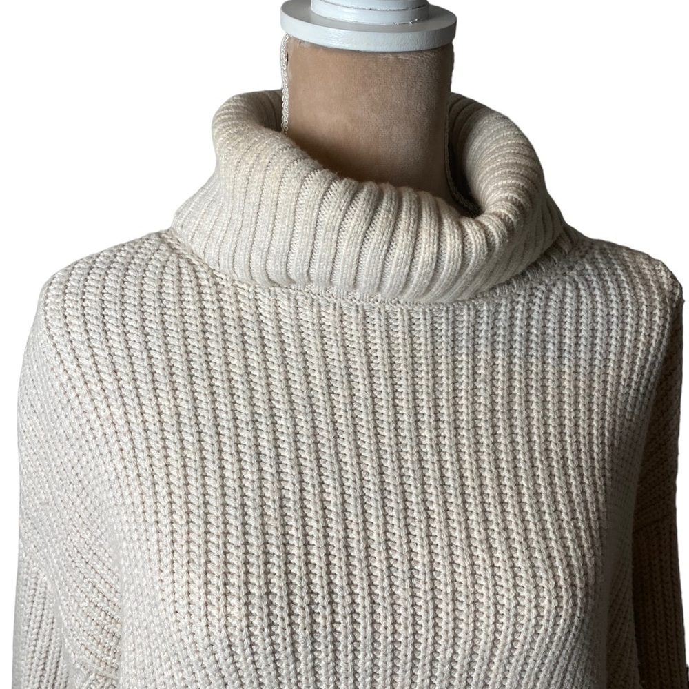 Anthropologie Cable Knit Ribbed Turtleneck Wool Blend Sweater Dress - Picture 7 of 9